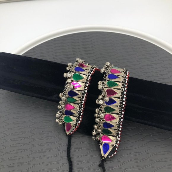 Vintage Afghan Anklets, Anklets Pair, Anklets With Beads And Glass Stones, - Picture 5 of 6